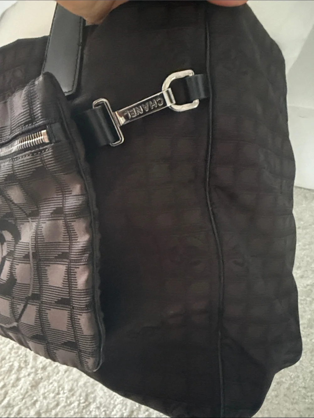 CHANEL Brown and Black travel Tote Bag with detachable mini pouch authentic